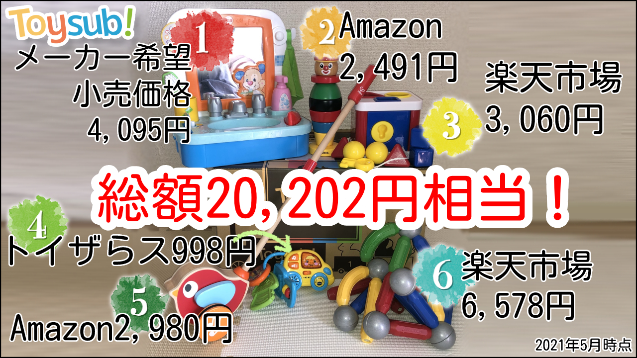 トイサブ（Toysub）でレンタルしたおもちゃの市場価値を計算したところ総額20,202円に相当